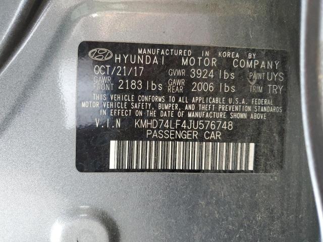 KMHD74LF4JU576748 - 2018 HYUNDAI ELANTRA SE GRAY photo 12