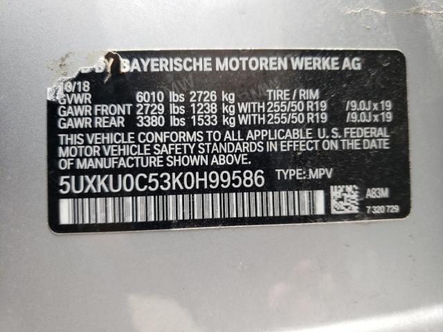 5UXKU0C53K0H99586 - 2019 BMW X6 SDRIVE35I SILVER photo 12