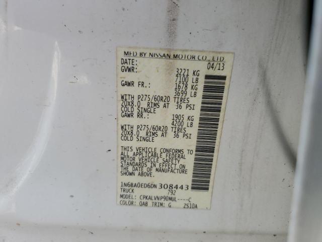 1N6BA0ED6DN308443 - 2013 NISSAN TITAN S WHITE photo 12