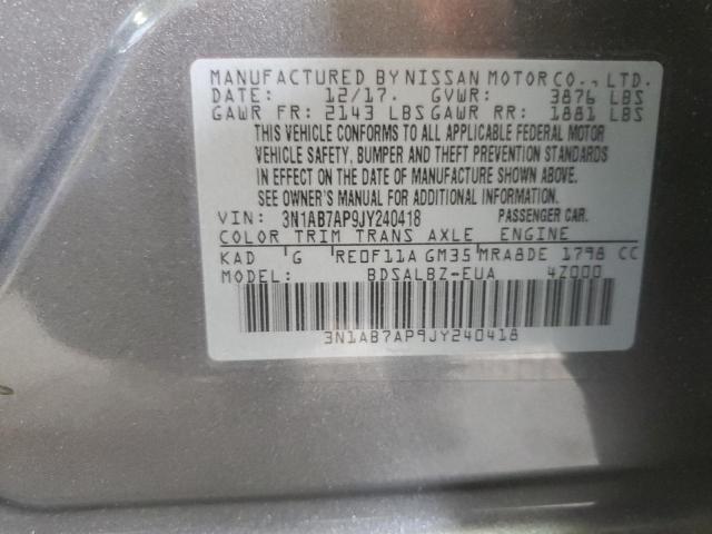 3N1AB7AP9JY240418 - 2018 NISSAN SENTRA S GRAY photo 12