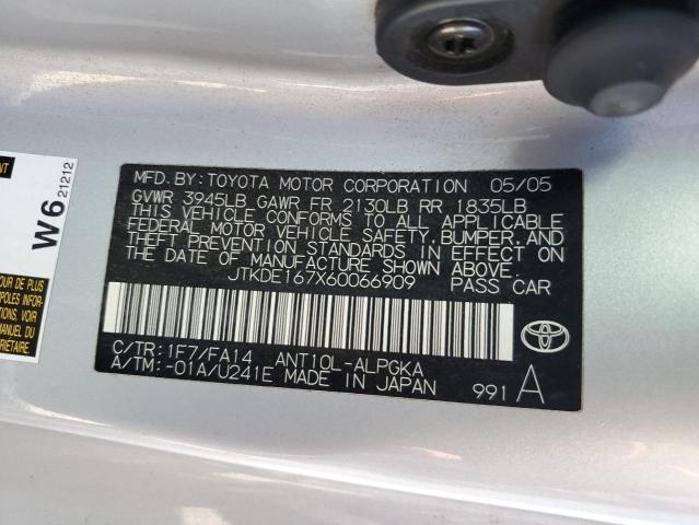 JTKDE167X60066909 - 2006 TOYOTA SCION TC 银色 照片 12