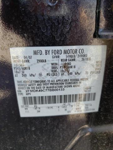 2FMDK49C77BB00133 - 2007 FORD EDGE SEL PLUS BLACK photo 13