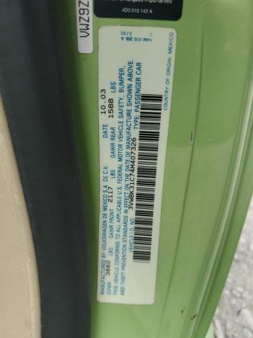 3VWBK31C74M407326 - 2004 VOLKSWAGEN NEW BEETLE GL 绿色 照片 12