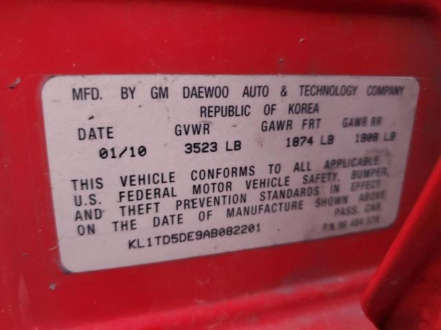 KL1TD5DE9AB082201 - 2010 CHEVROLET AVEO LS Qırmızı foto 12