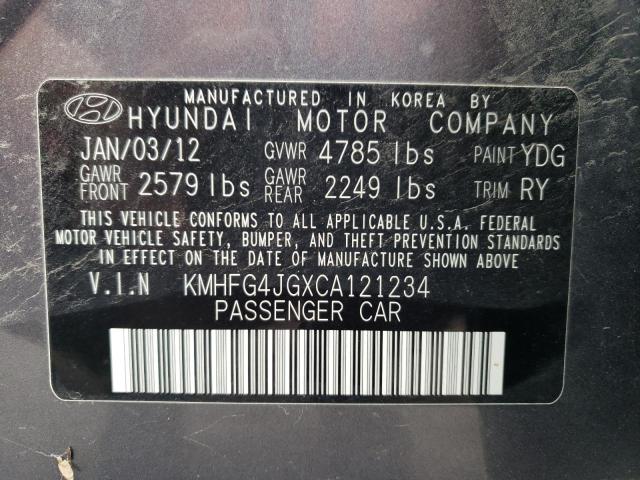 KMHFG4JGXCA121234 - 2012 HYUNDAI AZERA GLS GRAY photo 12