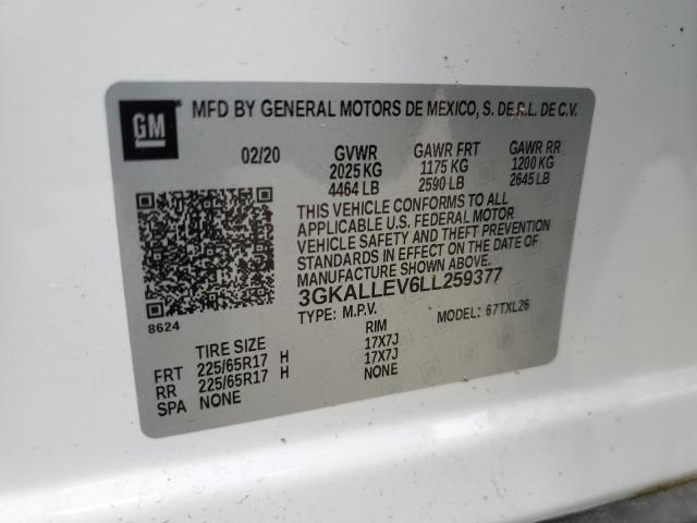 3GKALLEV6LL259377 - 2020 GMC TERRAIN SL WHITE photo 13