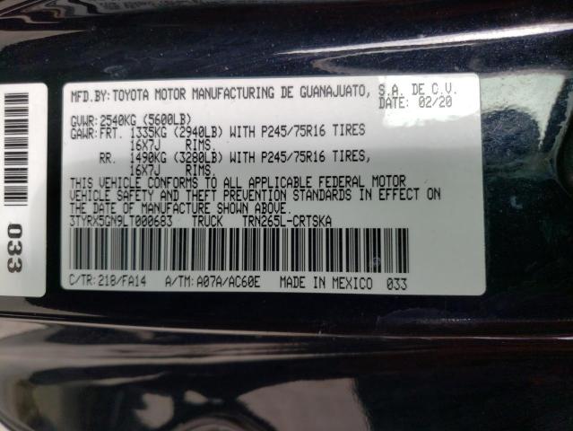 3TYRX5GN9LT000683 - 2020 TOYOTA TACOMA ACCESS CAB BLACK photo 12