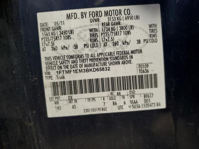 1FTMF1EM3BKD65832 - 2011 FORD F150 BLUE photo 12