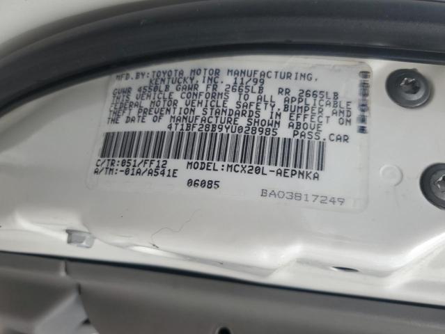 4T1BF28B9YU028985 - 2000 TOYOTA AVALON XL WHITE photo 12