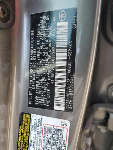 4T1BE32K34U872922 - 2004 TOYOTA CAMRY LE GRAY photo 12