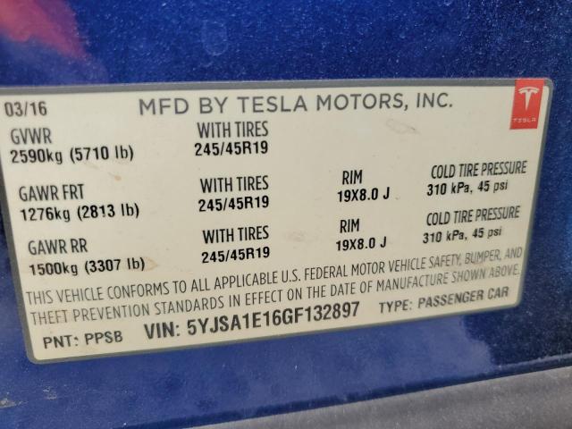5YJSA1E16GF132897 - 2016 TESLA MODEL S 蓝色 照片 12