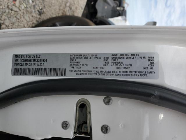 1C6RR7GT3MS504954 - 2021 RAM 1500 CLASS SLT თეთრი ფოტო 13