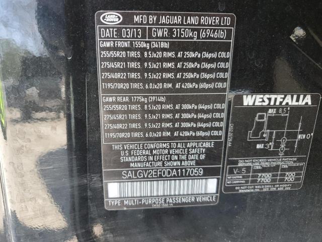 SALGV2EF0DA117059 - 2013 LAND ROVER RANGE ROVE AUTOBIOGRAPHY BLACK photo 13