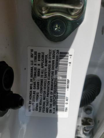 19XFC2F70GE062310 - 2016 HONDA CIVIC EX WHITE photo 12