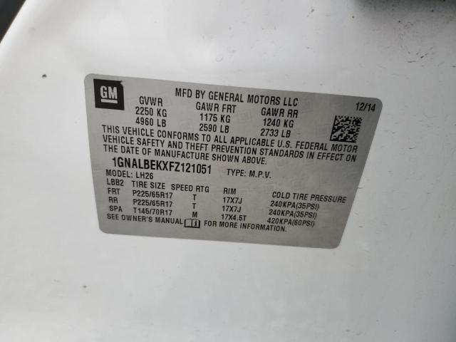 1GNALBEKXFZ121051 - 2015 CHEVROLET EQUINOX LT WHITE photo 13