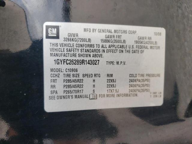 1GYFC26289R143027 - 2009 CADILLAC ESCALADE ESV LUXURY BLACK photo 10