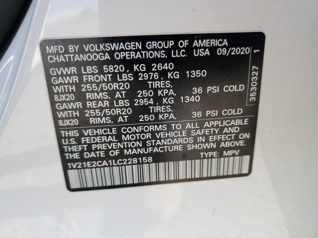 1V21E2CA1LC228158 - 2020 VOLKSWAGEN ATLAS CROS SE Blanc photo 13