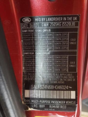 SALFS24N68H046024 - 2008 LAND ROVER LR2 SE TECHNOLOGY RED photo 13