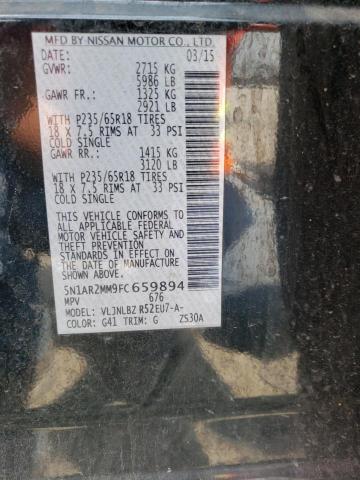 5N1AR2MM9FC659894 - 2015 NISSAN PATHFINDER S BLACK photo 14