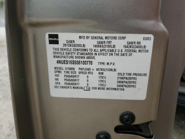 4NUES16S936100778 - 2003 ISUZU ASCENDER S Boz foto 12