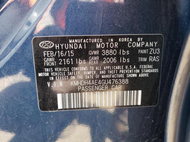 KMHDH4AE4GU476388 - 2016 HYUNDAI ELANTRA SE BLUE photo 12