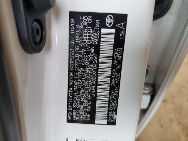 JTDBL40E09J045661 - 2009 TOYOTA COROLLA LE BASE WHITE photo 13