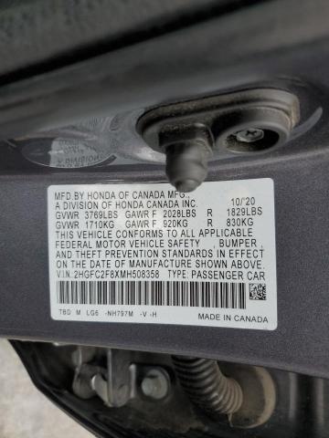 2HGFC2F8XMH508358 - 2021 HONDA CIVIC SPORT 灰色 照片 12