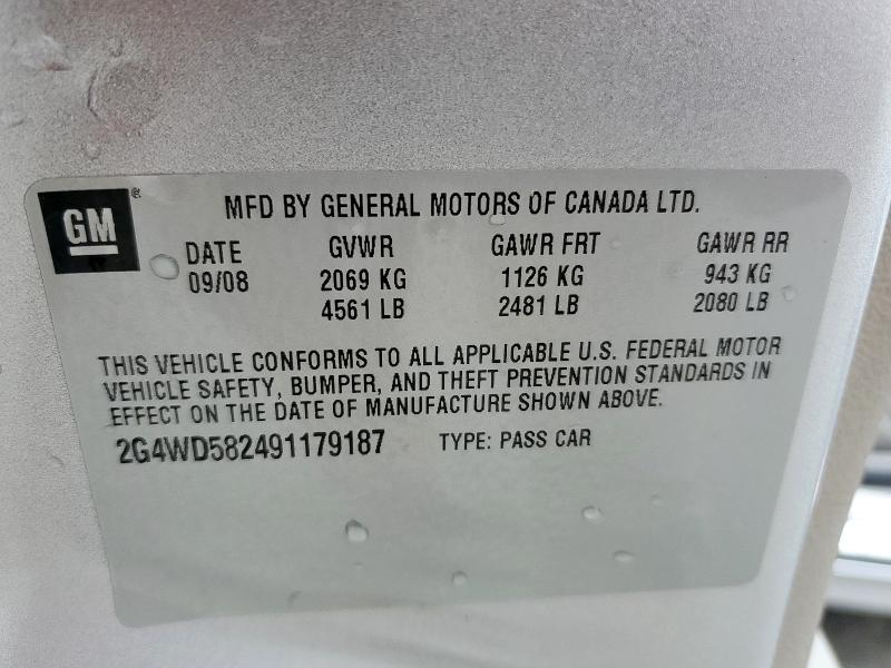 2G4WD582491179187 - 2009 BUICK LACROSSE CXL ვერცხლისფერი ფოტო 13