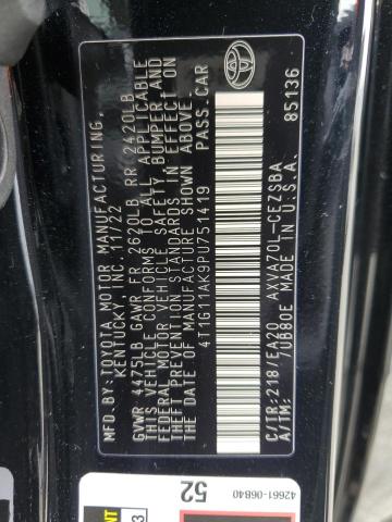 4T1G11AK9PU751419 - 2023 TOYOTA CAMRY SE NIGHT SHADE BLACK photo 12