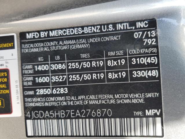 4JGDA5HB7EA276870 - 2014 MERCEDES-BENZ ML 350 4MATIC SILVER photo 14