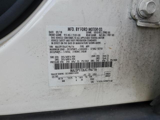 MAJ3P1TE6JC196716 - 2018 FORD ECOSPORT SE თეთრი ფოტო 12