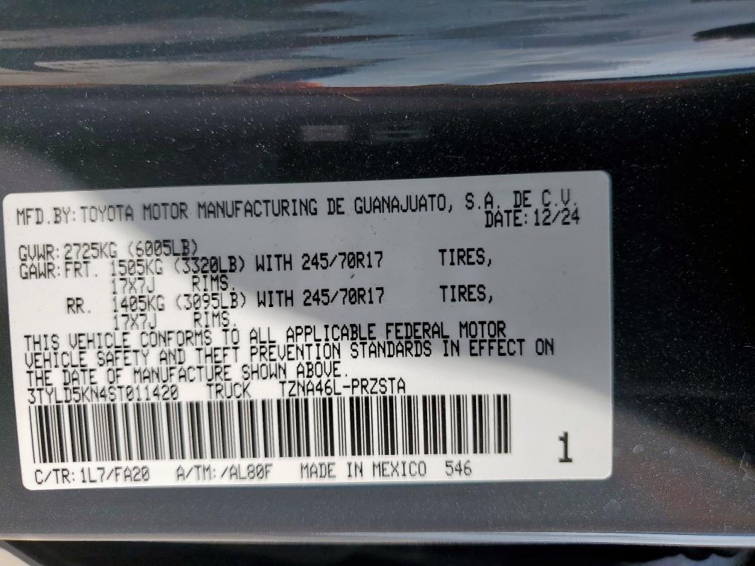 3TYLD5KN4ST011420 - 2025 TOYOTA TACOMA DOUBLE CAB 灰色 照片 13