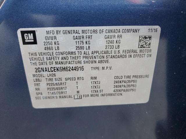 2GNALCEK6H6244916 - 2017 CHEVROLET EQUINOX LT ლურჯი ფოტო 13