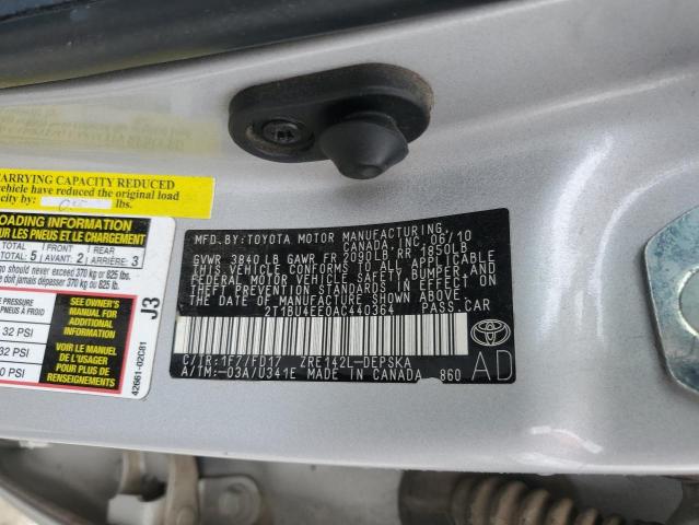 2T1BU4EE0AC440364 - 2010 TOYOTA COROLLA BASE SILVER photo 13