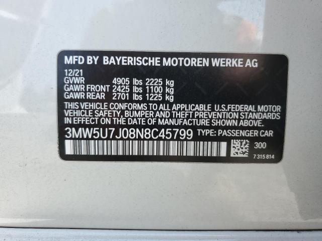 3MW5U7J08N8C45799 - 2022 BMW M340I WHITE photo 12