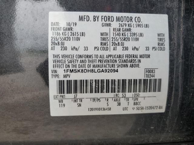 1FMSK8DH8LGA92094 - 2020 FORD EXPLORER XLT Boz foto 13