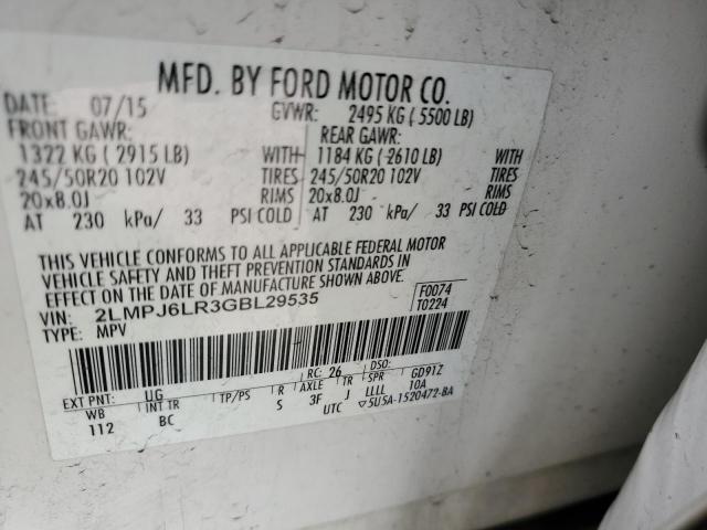 2LMPJ6LR3GBL29535 - 2016 LINCOLN MKX RESERVE WHITE photo 14