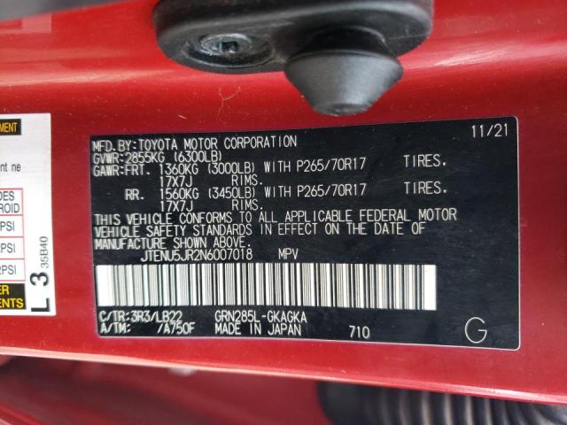 JTENU5JR2N6007018 - 2022 TOYOTA 4RUNNER SR5/SR5 PREMIUM 红色 照片 13