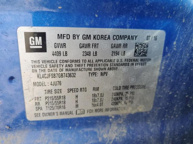 KL4CJFSB7GB743632 - 2016 BUICK ENCORE CONVENIENCE 蓝色 照片 13