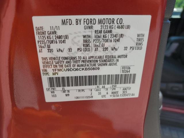 1FMCU9DG6CKB50809 - 2012 FORD ESCAPE XLT RED photo 13