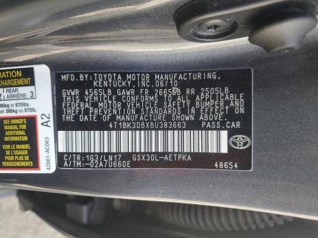 4T1BK3DBXBU383663 - 2011 TOYOTA AVALON BASE GRAY photo 13