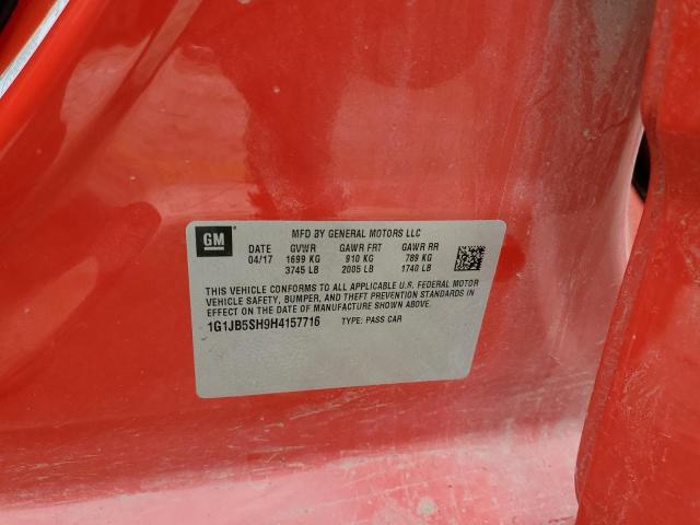 1G1JB5SH9H4157716 - 2017 CHEVROLET SONIC LS Qırmızı foto 12