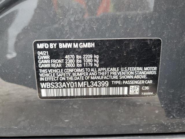 WBS33AY01MFL34399 - 2021 BMW M3 COMPETITION GRAY photo 13