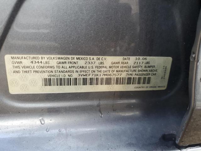 3VWEF71K17M067577 - 2007 VOLKSWAGEN JETTA WOLFSBURG 灰色 照片 13
