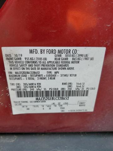 MAJ3S2GE8LC328652 - 2020 FORD ECOSPORT SE ბურგუნდია ფოტო 13