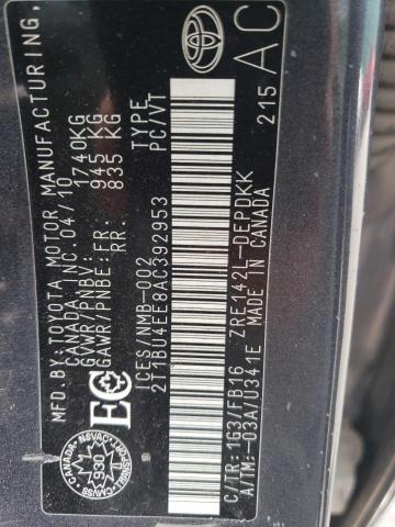 2T1BU4EE8AC392953 - 2010 TOYOTA COROLLA BASE CHARCOAL photo 13