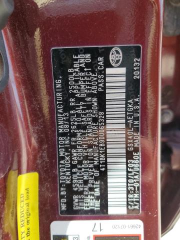 4T1BK1EB9DU065328 - 2013 TOYOTA AVALON BASE BURGUNDY photo 12