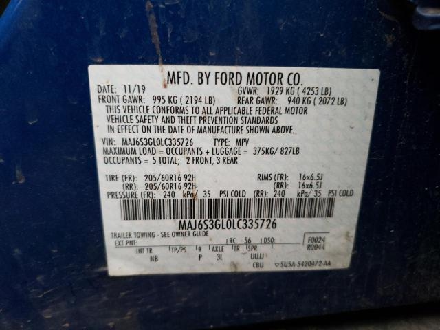 MAJ6S3GL0LC335726 - 2020 FORD ECOSPORT SE Mavi foto 12