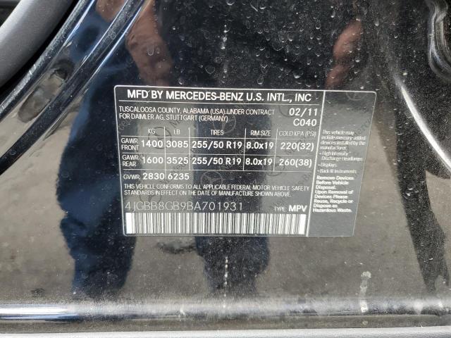 4JGBB8GB9BA701931 - 2011 MERCEDES-BENZ ML 350 4MATIC BLACK photo 13