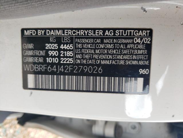 WDBRF64J42F279026 - 2002 MERCEDES-BENZ C 320 WHITE photo 12